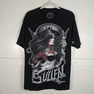 Sullen Art Collective Mens Large Black Tattoo Graphic T-Shirt Skull Woman Tee